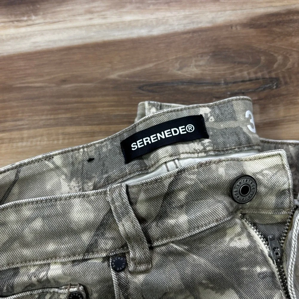Serenede Fitted Denim Jeans 32 Camo Print Cotton Spandex Slim Gray Streetwear